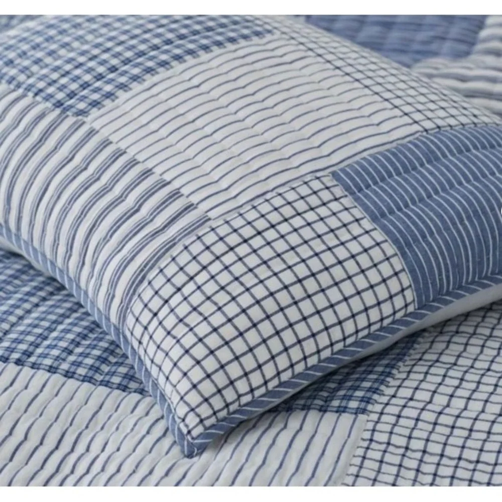 Company Kids Stripe Block Yarn-Dyed Patchwork Quilted Standard Sham Blue/White
